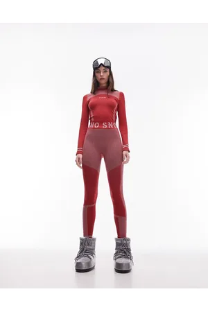 Topshop Sno - Leggings base layer rossi a coste senza cuciture da sci in coordinato