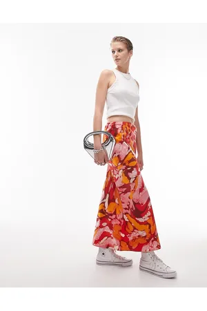 Topshop Gonna lunga asimmetrica arancione a fiori