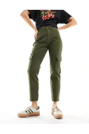 Noisy May Moni - Jeans cargo multitasche a vita alta color kaki