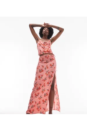 Topshop Gonna lunga con fiori di ciliegio e spacco in coordinato