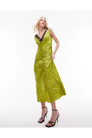 Topshop Vestito sottoveste midi pallido con inserti in pizzo