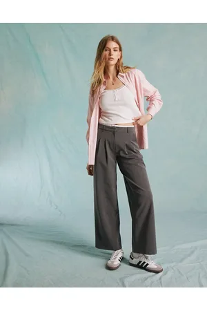 Miss Selfridge Pantaloni grigi a fondo ampio con fascia in vita effetto boxer