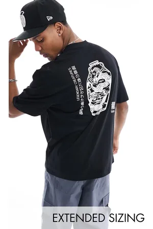 ASOS T-shirt oversize nera con stampa di vaso sul retro