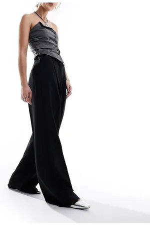 JJXX Pantaloni neri ampi a vita alta con pieghe frontali
