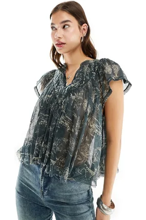 Free People Blusa a punto smock intenso in voile con stampa a fiori