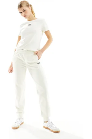 EA7 Armani - - Joggers felpati color crema con logo in coordinato