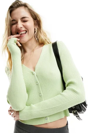VERO MODA Cardigan verde chiaro con bottoni gioiello
