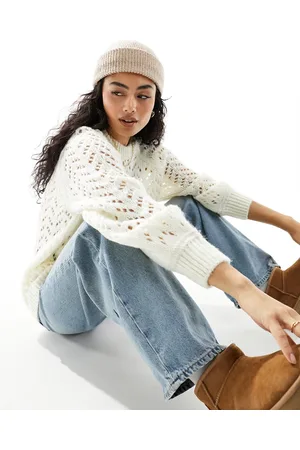ASOS Maglione girocollo vestibilità ampia in maglia traforata color crema