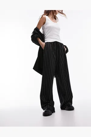 Topshop Joggers a fondo ampio neri a righe con coulisse in vita