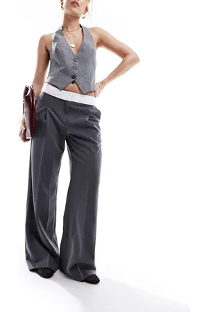 Miss Selfridge Pantaloni grigi con risvolto in vita
