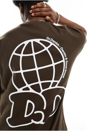 Dr Denim Trooper - T-shirt vestibilità comoda cioccolato con stampa del logo sul retro
