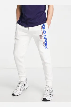 Ralph Lauren Sport Capsule - Joggers bianchi con fondo elasticizzato e logo sulla gamba