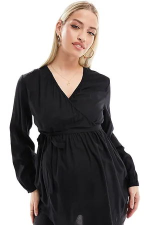 Mama;licious Maternity Maternity - Blusa nera morbida a portafoglio