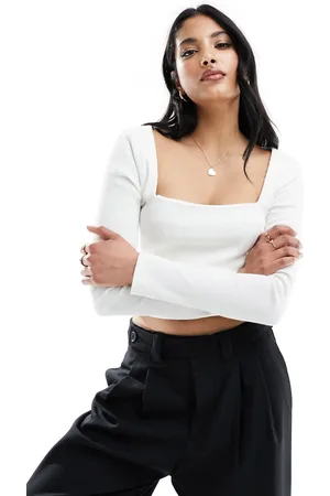 New Look Top a maniche lunghe con scollo squadrato color panna