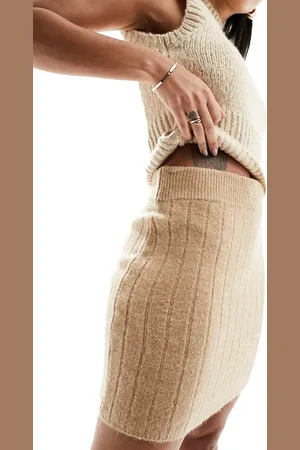 Miss Selfridge Gonna in maglia spessa a coste color cammello