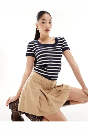 Y.A.S Top in maglia navy a righe con scollo squadrato