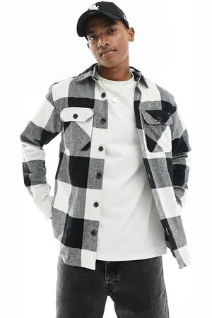 JACK & JONES Camicia giacca oversize a quadri grandi bianca e nera