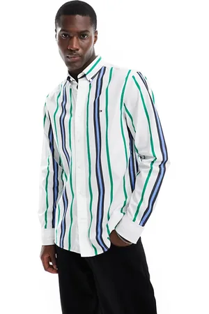 Tommy Hilfiger Camicia a righe verticali verdi con colletto stile polo