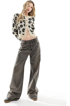COLLUSION Cardigan in maglia beige con stampa leopardata