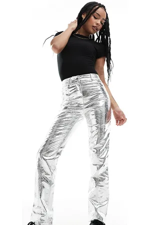River Island Pantaloni dritti metallizzato