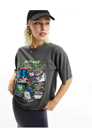Daisy Street T-shirt antracite slavato con stampa "Dexter