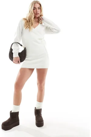 Miss Selfridge Vestito corto in maglia color crema a portafoglio