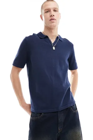 ASOS Polo in maglia di cotone di media pesantezza intagliata sul collo