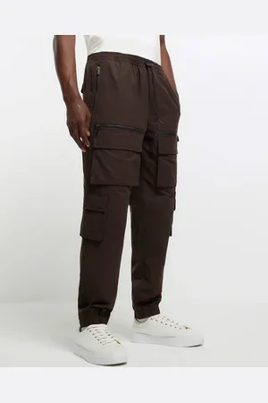 River Island Pantaloni cargo marroni multitasche