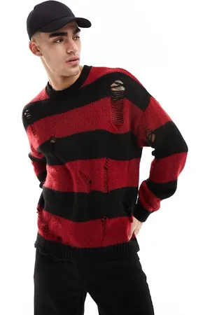 ASOS Maglione vestibilità comoda a righe rosse e nere con strappi