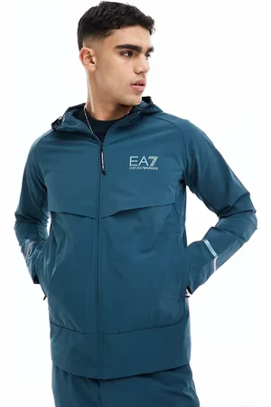 EA7 Armani - - Giacca a vento con cappuccio in nylon medio con logo in coordinato