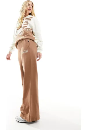 EA7 Armani - - Pantaloni felpati a fondo ampio marroni con logo in coordinato