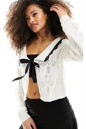 Miss Selfridge Cardigan in maglia con colletto con bordi in pizzo