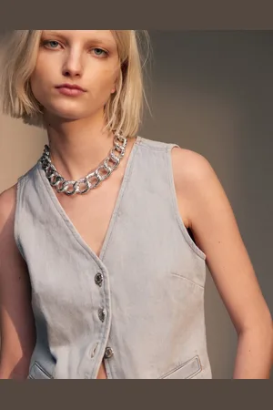 Topshop Gilet in denim stretto in vita ghiaccio