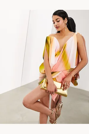 ASOS Memory - Vestito corto a righe sfumate con drappeggio strutturato e spalle scoperte