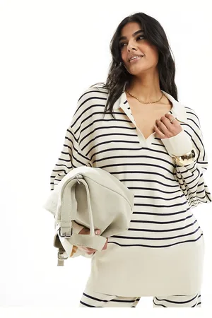 Pretty Lavish Maglione oversize a righe crema e blu navy in coordinato