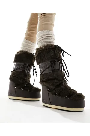 Moon Boot Stivaletti da neve alla caviglia marroni in pelliccia sintetica
