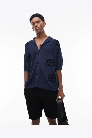 Topman Camicia in maglia con colletto a rever e ricami floreali