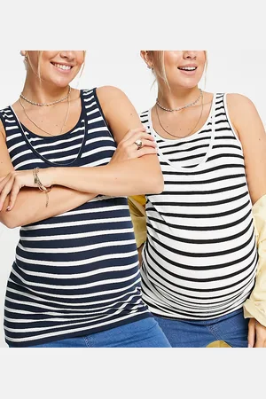 Mama;licious Mamalicious Maternity - Confezione da 2 canotte a righe miste con funzione per l