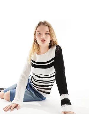 COLLUSION Maglione con scollo a barchetta e bianco a righe