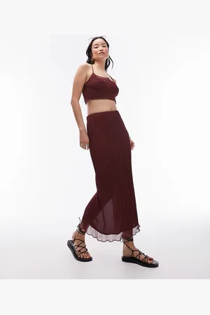 Topshop Gonna midi dritta plissé granata in coordinato