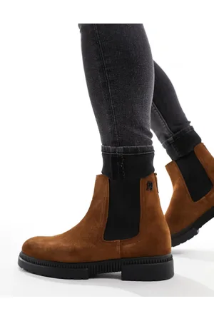 Tommy Hilfiger Casual Hilfiger - Stivaletti iin camoscio con suola a carrarmato stile casual, colore cuoio