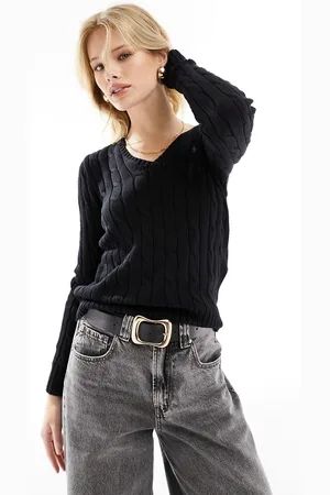 Ralph Lauren Maglione lavorato a trecce con scollo a V e logo
