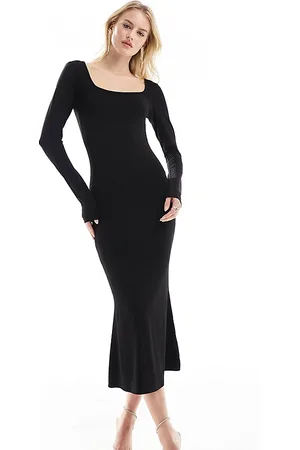 ASOS ASOS DESIGN Tall - Vestito midi a maniche lunghe con silhouette morbida e scollo squadrato