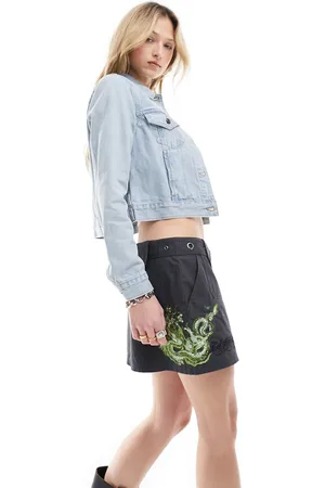 ED HARDY Gonna cargo in micro twill con ricamo di drago verde