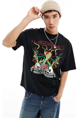 ED HARDY T-shirt oversize slavata con grafica di cobra