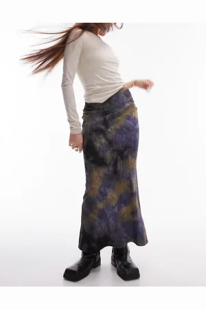Topshop Gonna midi in jersey testurizzato con stampa sfocata e spacco