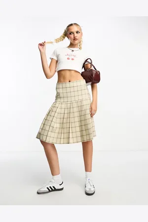 ASOS Gonna midi a pieghe beige a quadri taglio anni 