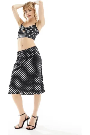 ASOS Gonna midi in raso con stampa a pois monocromatica lunghezza anni 