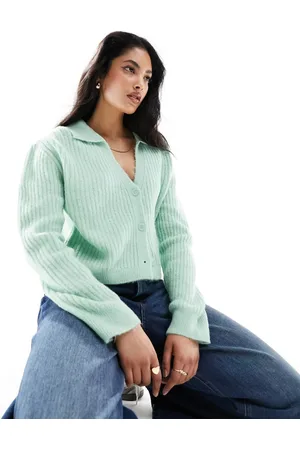 ASOS Cardigan corto salvia a coste con colletto