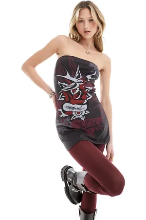 ED HARDY Vestito corto con stampa di rose e rondine